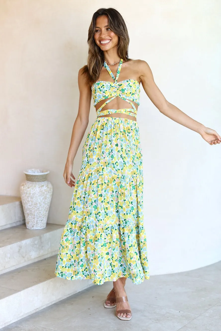 Women's Floral Crop Top Maxi Skirt Set 2 Piece Outfit Dress
