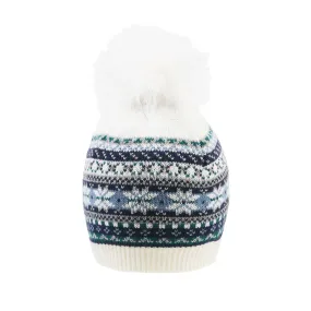 Women’s Jacquard Fair Isle Knitted Bobble Hat with Faux Fur Pom Pom