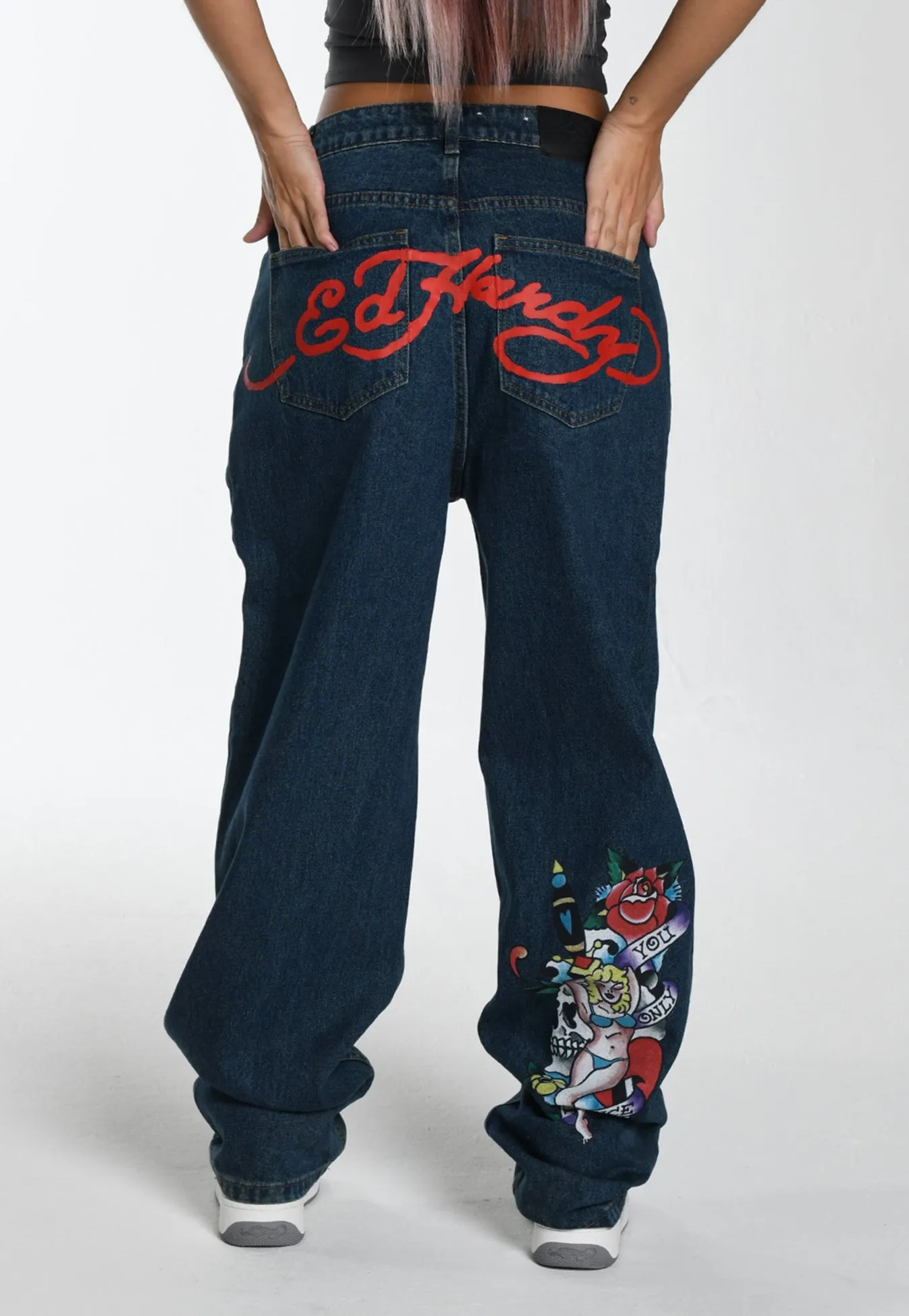 Womens Only Live Once Relaxed Denim Trousers Jeans - Indigo