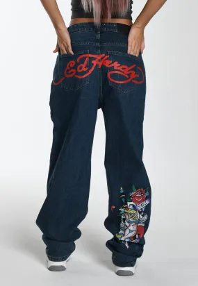 Womens Only Live Once Relaxed Denim Trousers Jeans - Indigo